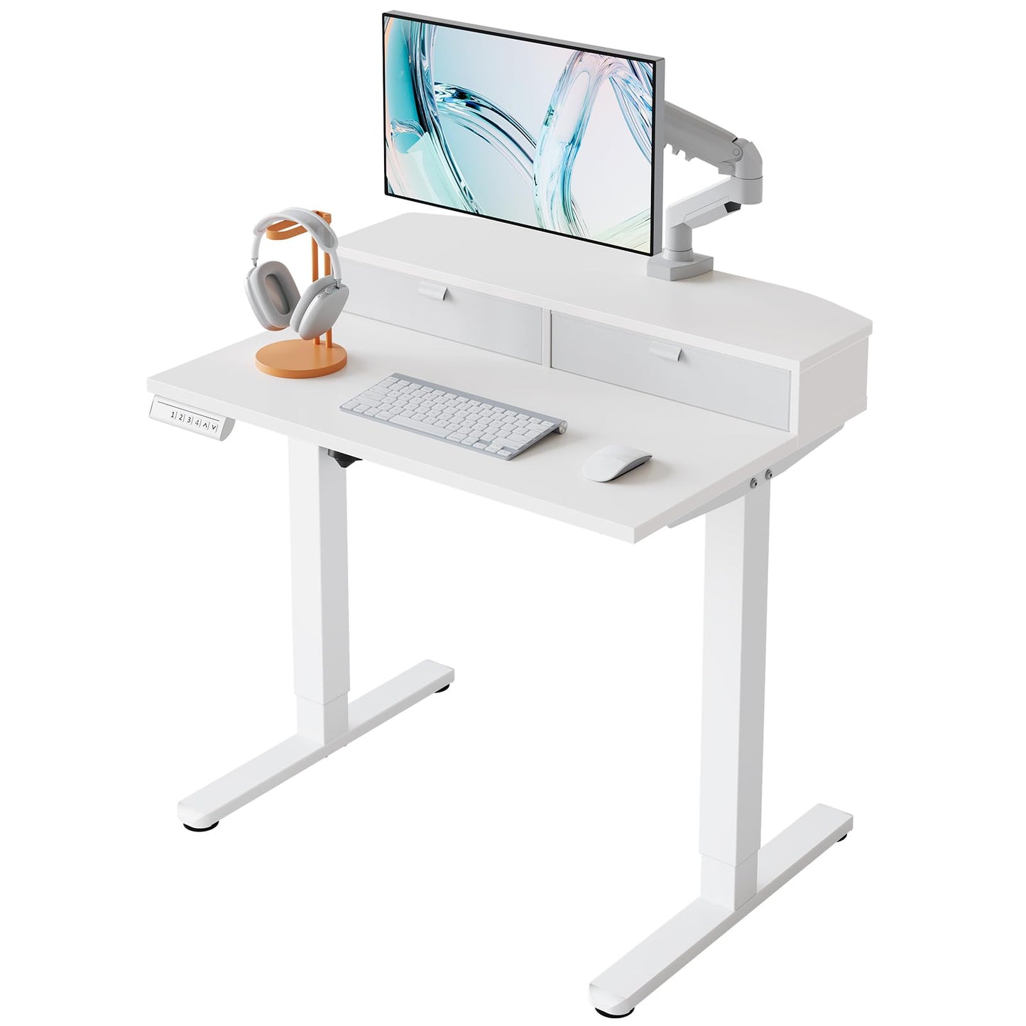 HUANUO Standing Desk with Drawers, 80x53cm, White
