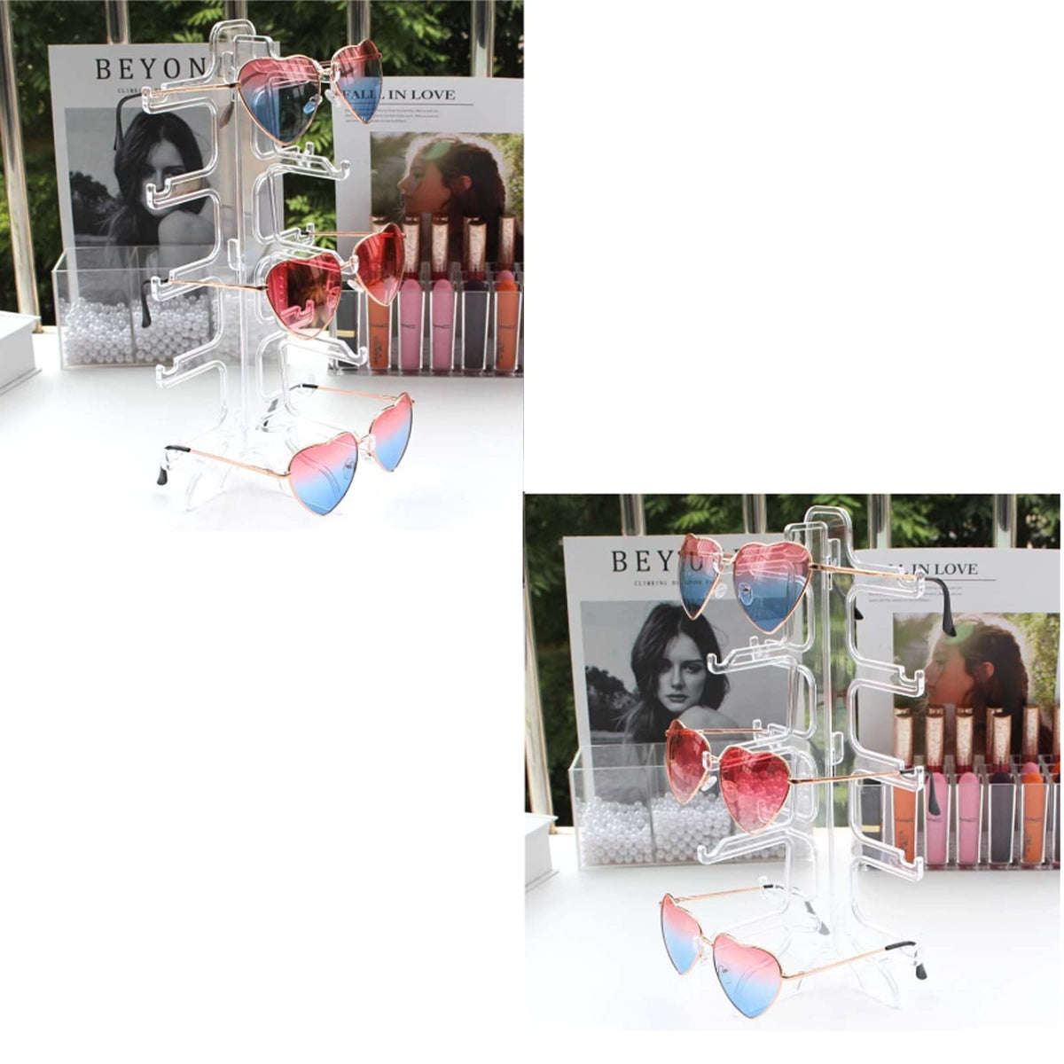 Pack of 2 Glasses Stands, Sunglasses Display, 5-Layer Glasses Storage Display Rack for Storage, Sunglasses, Myopia Glasses, Plan Mirror (Transparent)