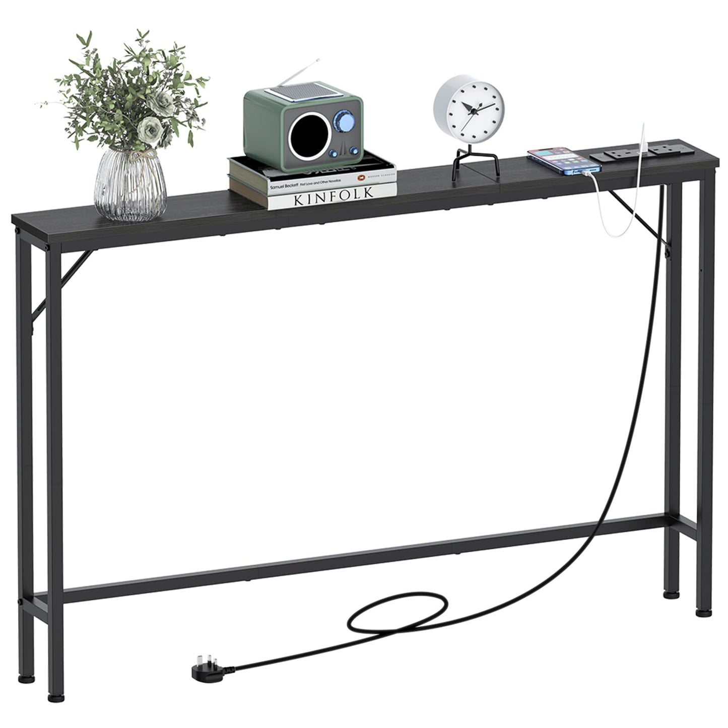 VEDECASA 5.9" Skinny Console Table with Charging Station Narrow Long Behind Couch Table with Power Outlets USB Ports Slim Sofa Table for Entryway