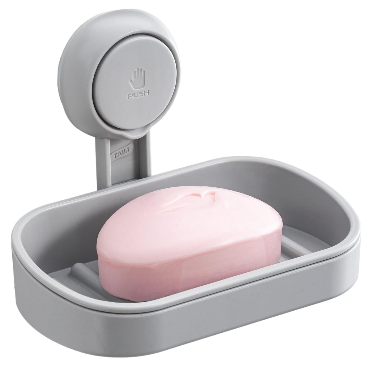 TAILI Suction Soap Dish for Shower, Drill-Free Wall Mounted Holder, Grey