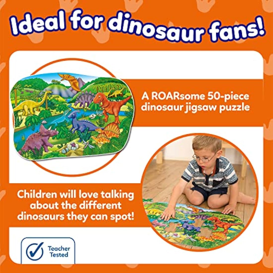 Orchard Toys Big Dinosaurs Jigsaw Puzzle for Kids - Large, 50-Piece, Dinosaur Floor Puzzles for 4+ Year Olds - Giant Games and Educational Toys for Children, Toddlers, Boys and Girls - 58 x 40 cm