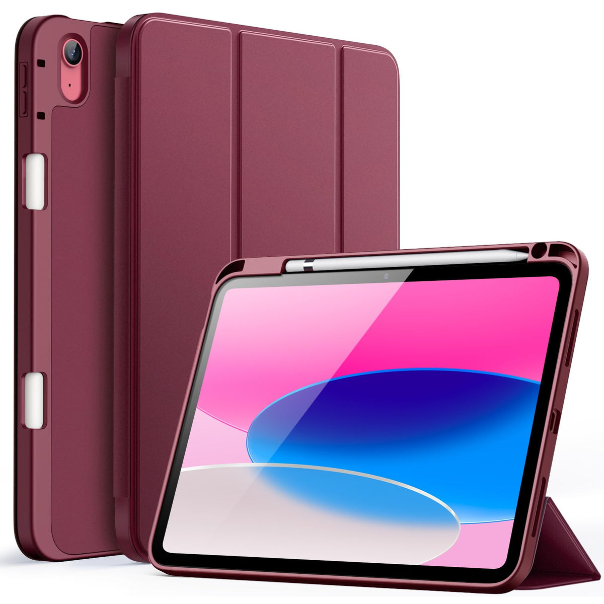 JETech Case for iPad (A16) 11th/10th Generation (2025/2022) with Pencil Holder, Slim Tablet Cover with Soft TPU Back, Auto Wake/Sleep (Wine)