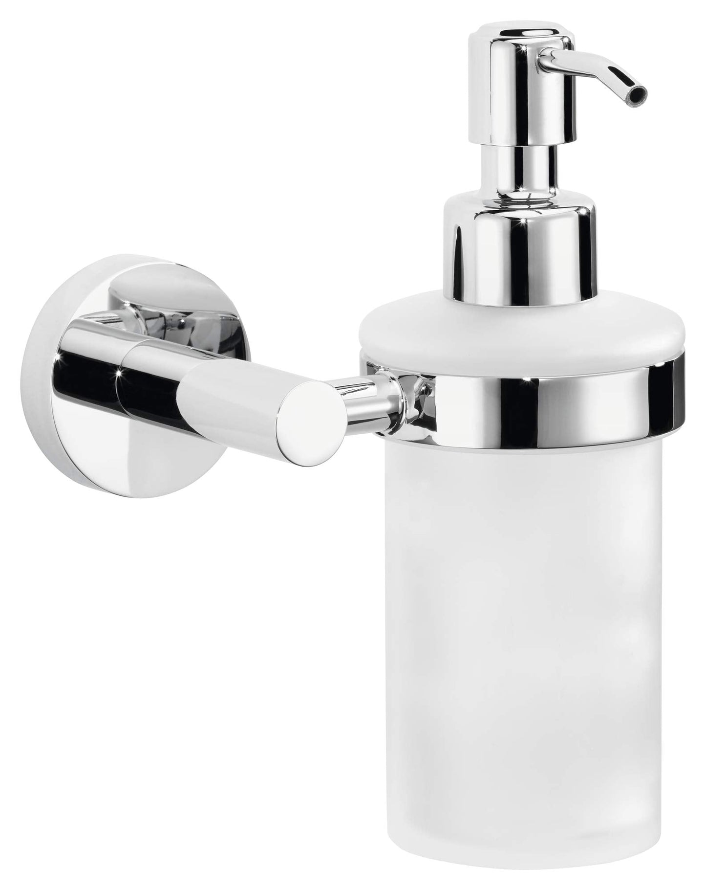 tesa EXXCELLENT Soap Dispenser 230 ml - Self-Adhesive Hand Soap Dispenser in White Frosted-Glass Design with Pull Function - Waterproof, incl.
