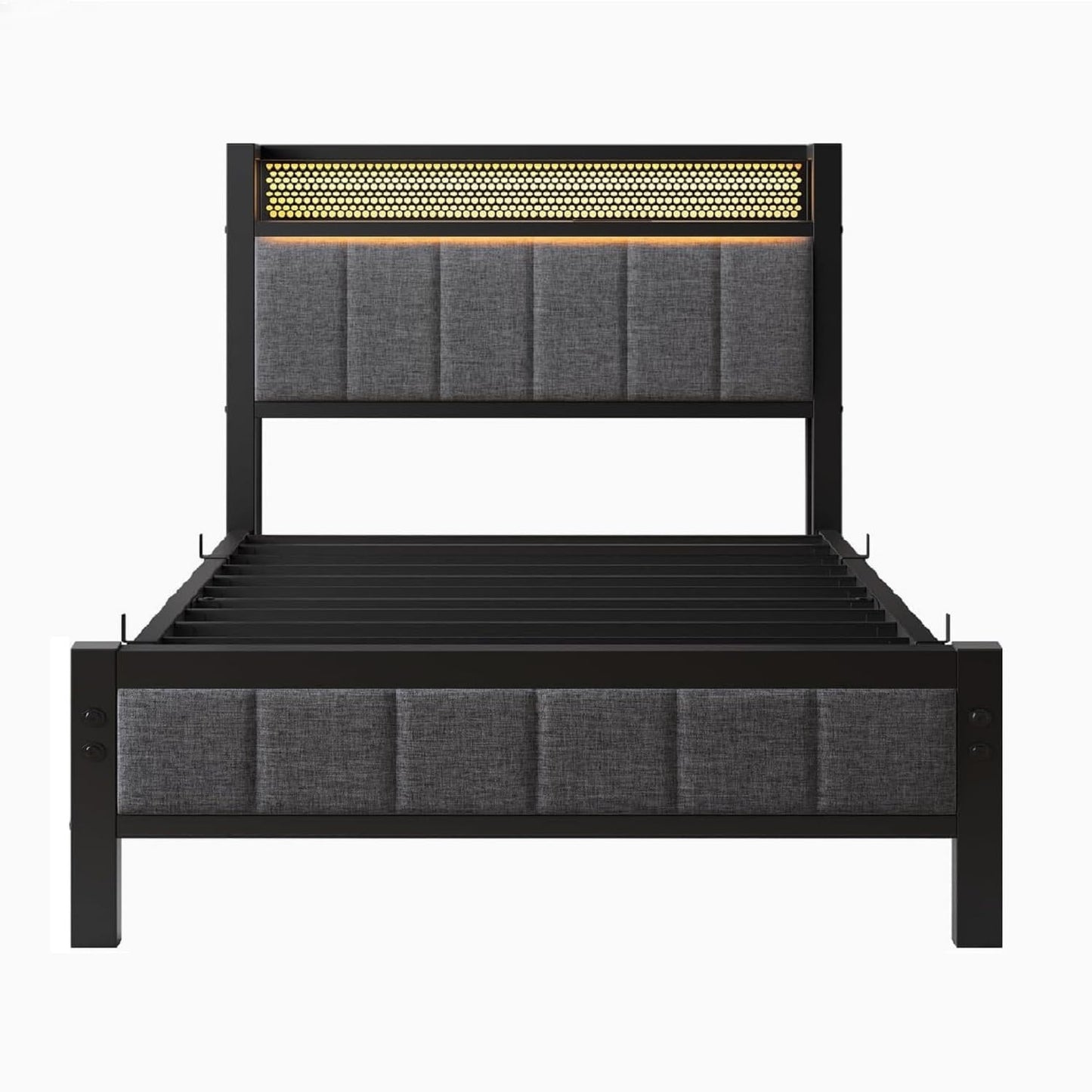 MOFLUT Single Bed Frame with Upholstered Headboard, No Box Spring Needed
