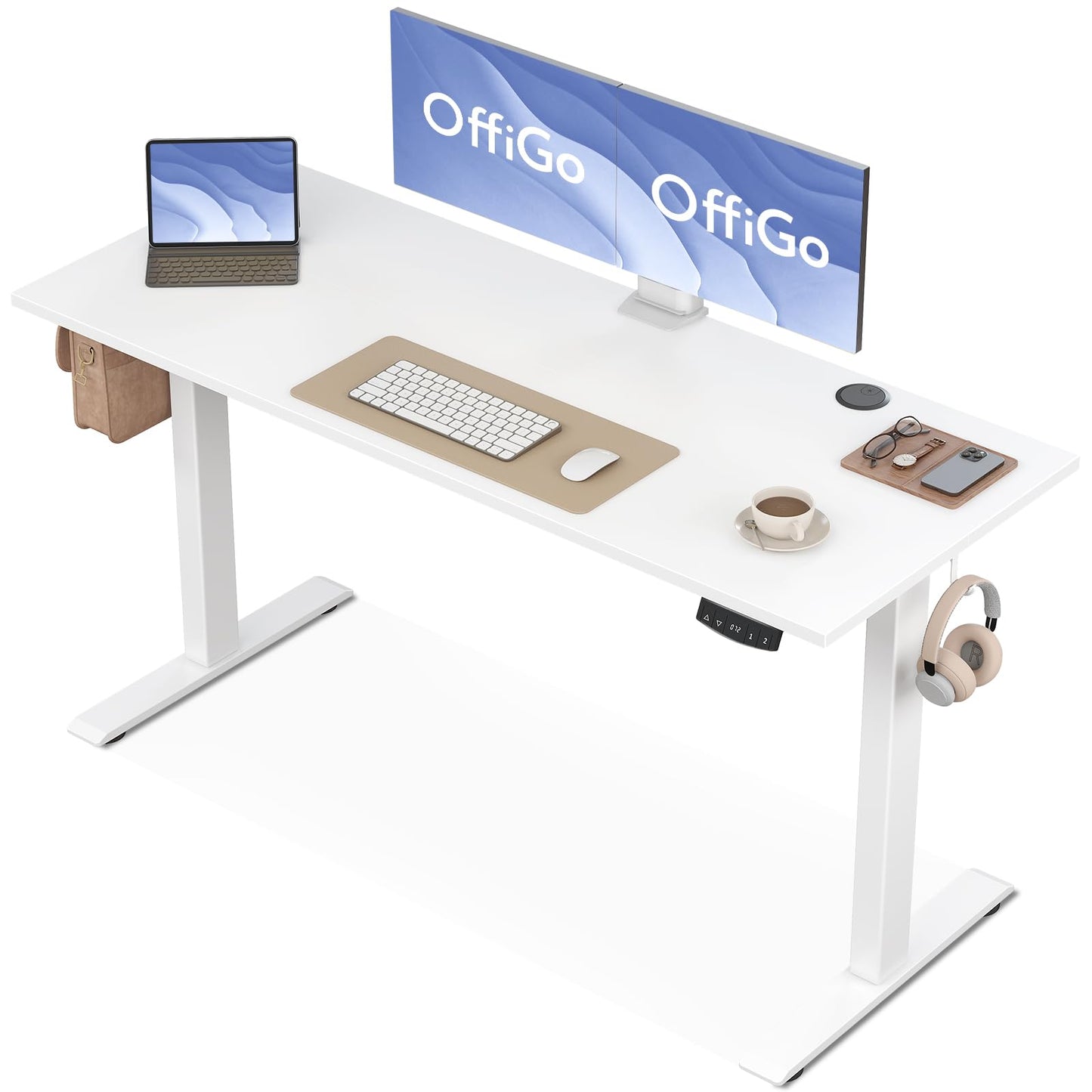 OffiGo Electric Standing Desk 140cm White Height Adjustable Desk