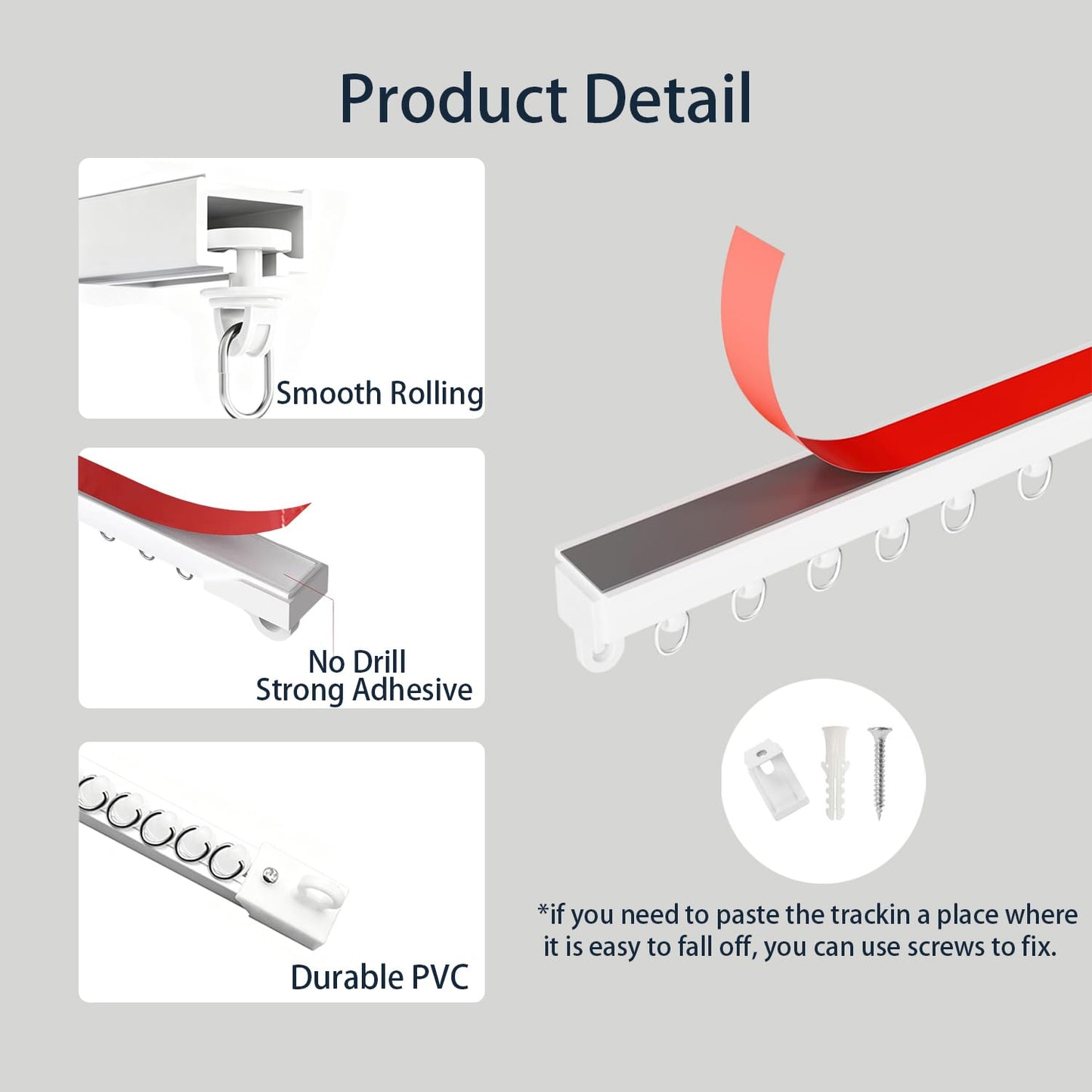 Vectorwinn Self Adhesive Ceiling Curtain Track, Ceiling and Side Mount, Track for Curtains No Drill with Install Tools (2 Meters)