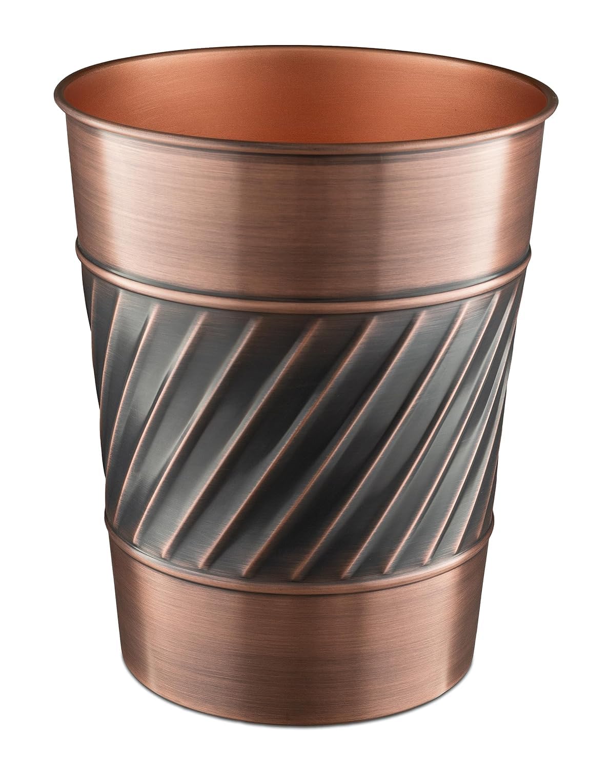 Monarch Abode 39628 Handcrafted, Wave Embossed, Metal Wastebasket Trash Can for Home Office Bedroom, Decorative Wastebasket, Modern Bathroom Decor