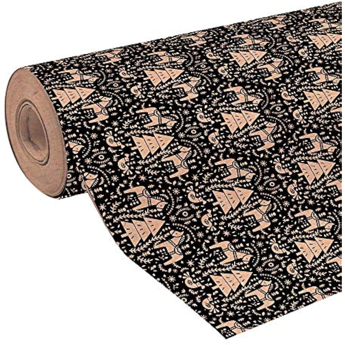 Clairefontaine - Ref 223847C - Recycled Kraft Printed Paper Roll (Single Roll) - 70cm Width x 50m Length, 70gsm 100% Recycled Kraft Paper - Black Christmas Design
