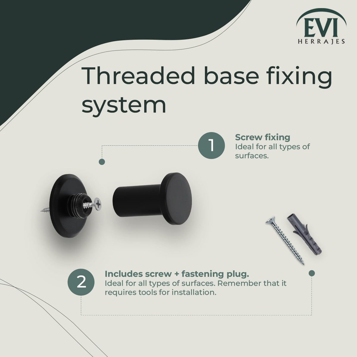EVI Herrajes Bathroom Hanger | Stainless Steel Wall Hanger | Black Lacquered | for Hanging Clothes, Coats or Towels| Towel Rack with Invisible Screw