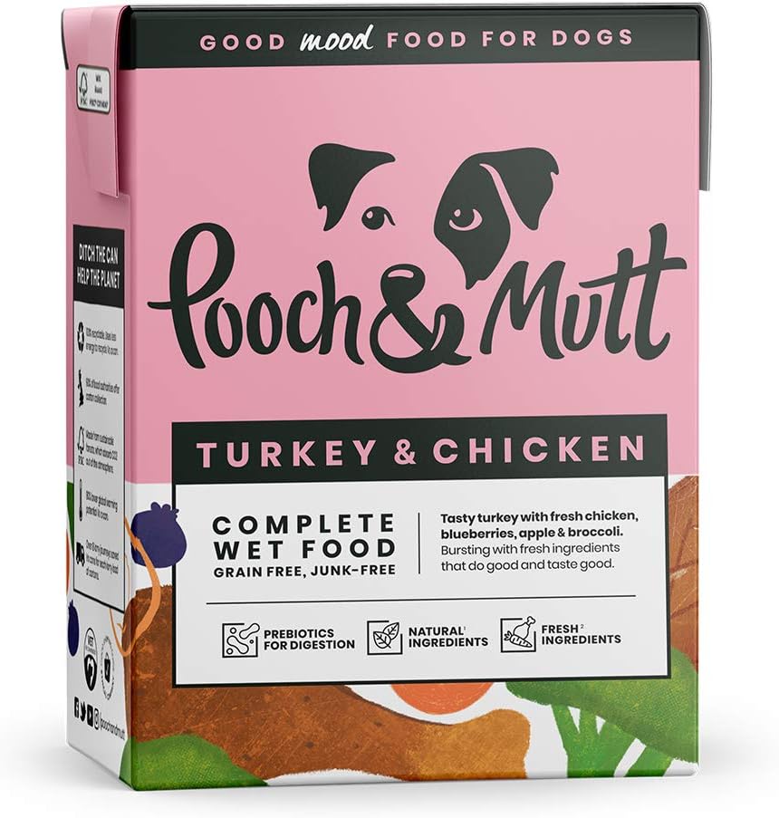 Turkey & Chicken Pack of Complete Wet Dog Food, Dry Dog Food Topper, 12x375g