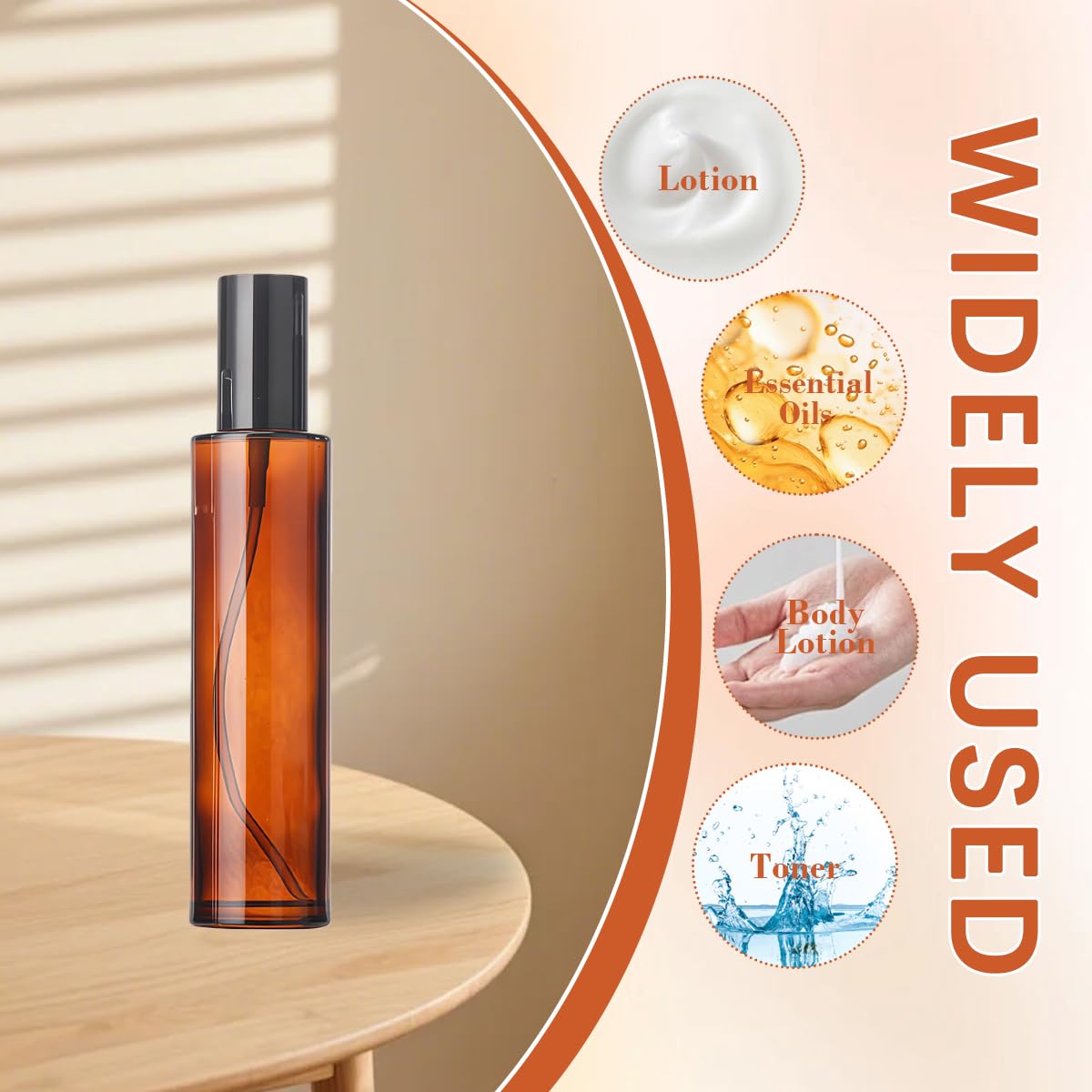 2PCS 100ml/3.3oz Empty Refillable Amber Glass Lotion Pump Press Bottles Soap Dispensers Containers Jars with Black Cap for Foundation Cream Makeup