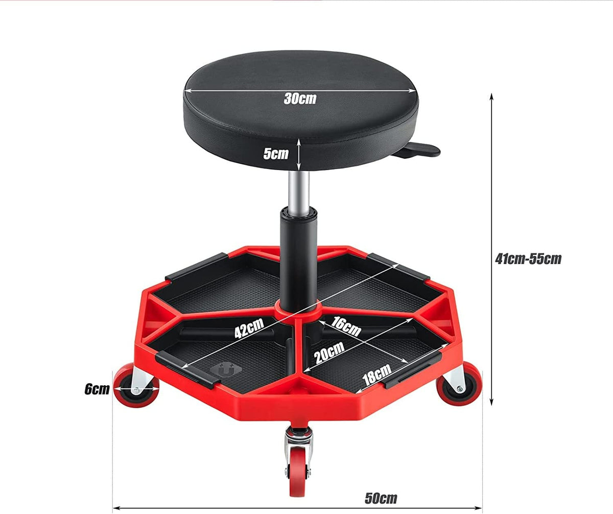 GiantexUK Pneumatic Rolling Mechanic Stool, Adjustable Roller Seat with Removable Tool Tray and 4 Universal Casters