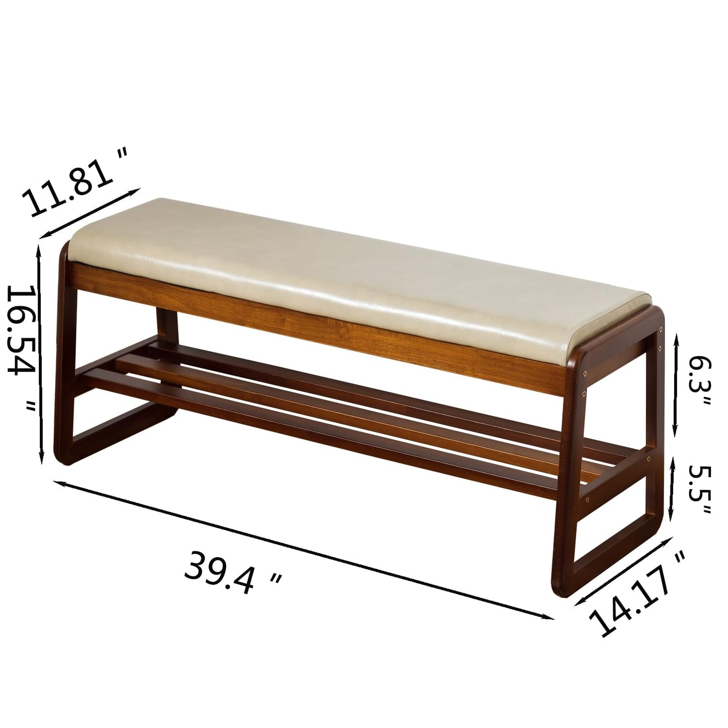SOBIBO Solid Wood Shoe Bench, 2-Tier Entryway Bench with Cushion and Flip-Open Storage Box, Mid-Century Modern Shoe Bench Rack for Hallway