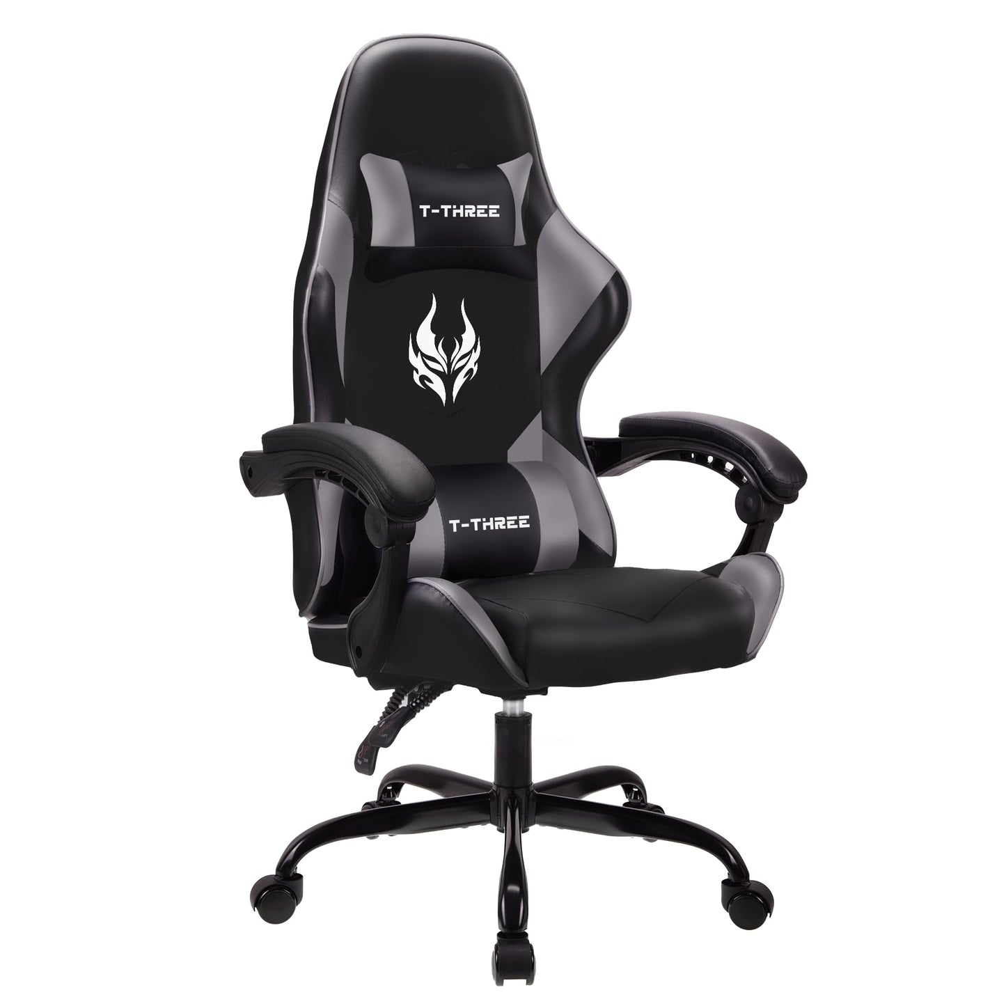 T-THREE.Ergonomic high-back gaming, computer, office, study, swivel, and racing-style chair with adjustable lumbar and headrest support, 150kg weight