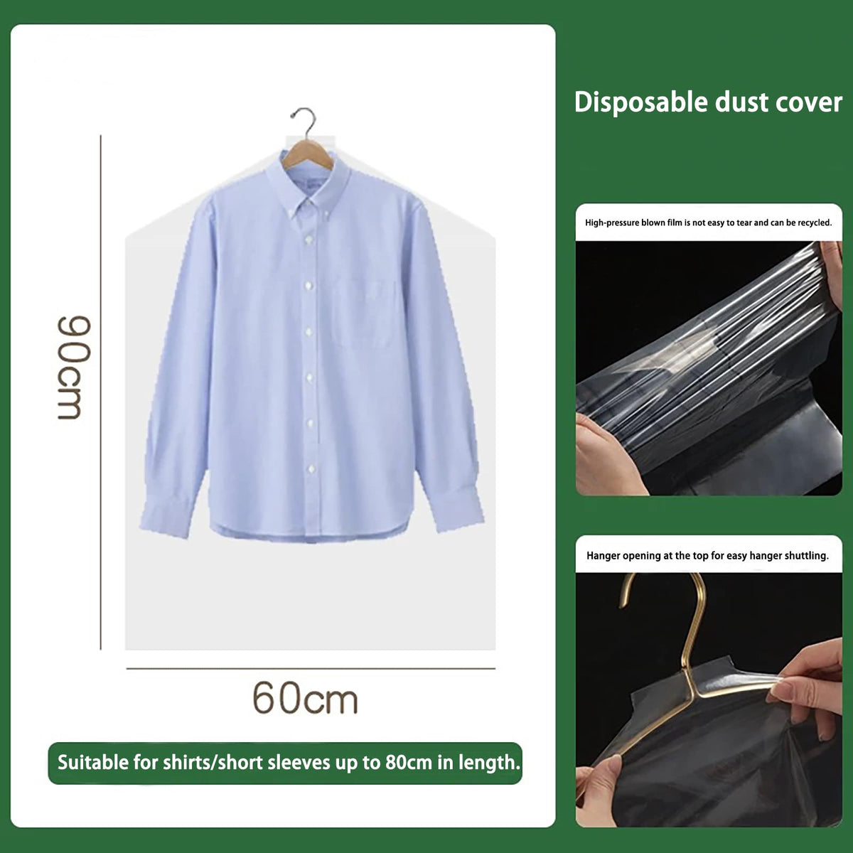 100 Pack Clear Plastic Clothing Bags Covers, Dustproof Garment Bags for Hanging Clothes