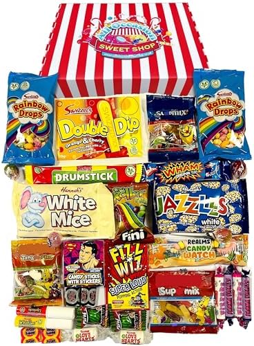 Retro Sweets Gift Box: Candy Striped Old Fashioned Sweets Selection Hamper: Birthday Present for Him & Her, Men, Women, Boys, Girls