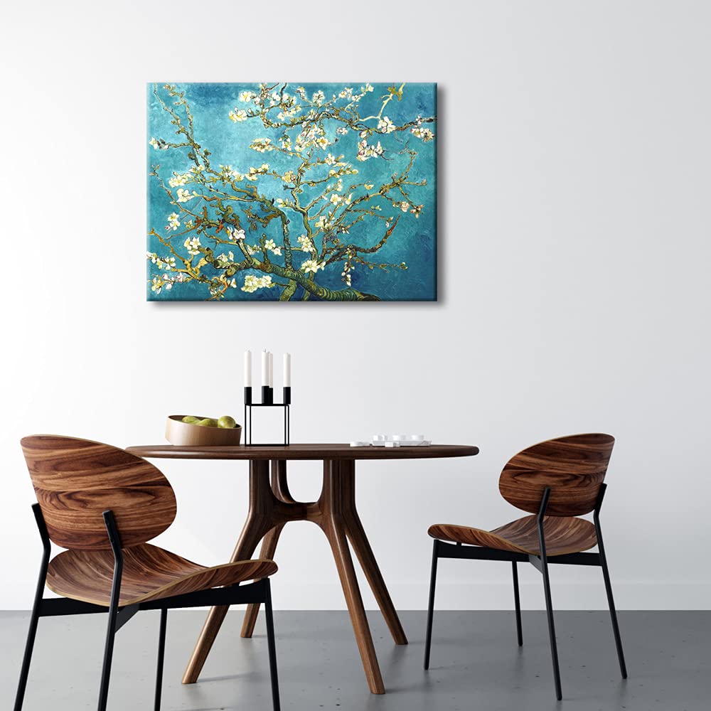 Wieco Art Almond Blossom Canvas Print Wall Art by Van Gogh Blue Flowers on Canvas Art for Living Room Bedroom Home Decor Office Decorations