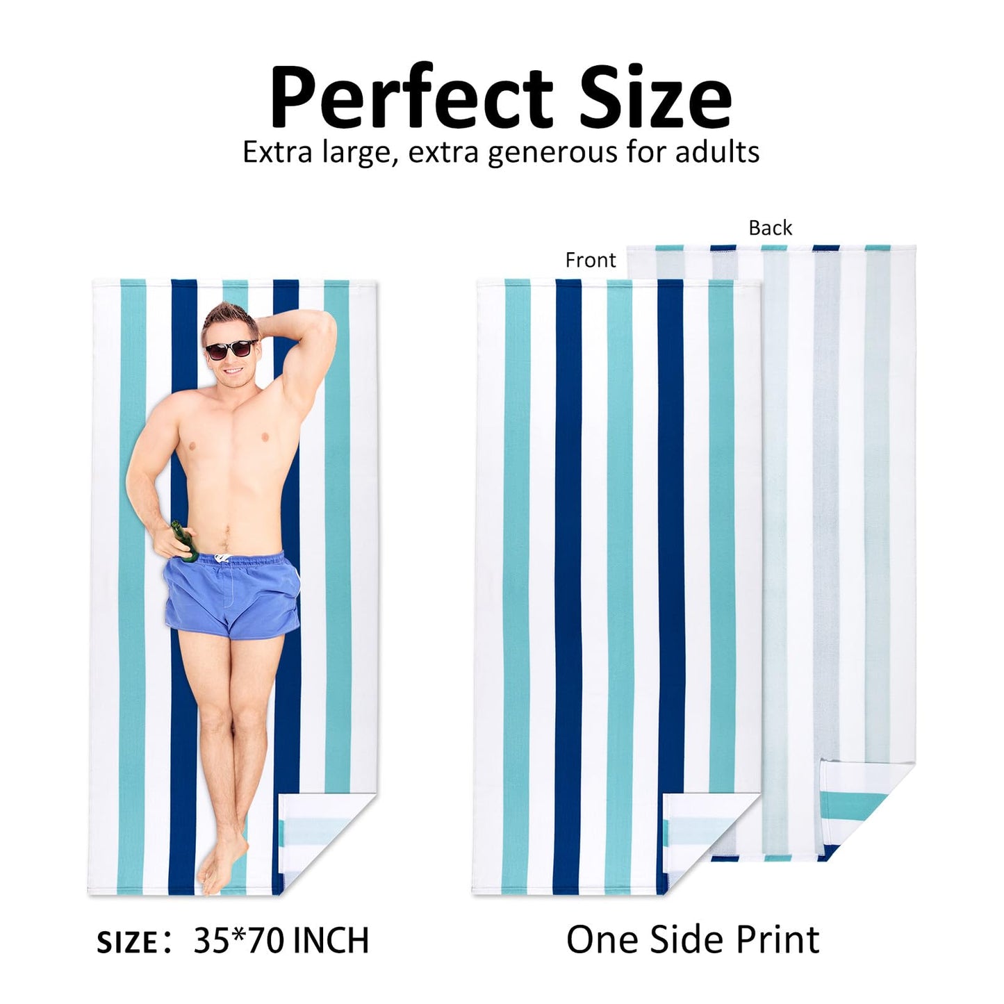 Ouxiaobai Large Oversized Beach Towel - Microfiber Sand Free 35 x 70 Inch Quick Dry Lightweight Pool Towel for Adults, Thin Striped Swim Towel