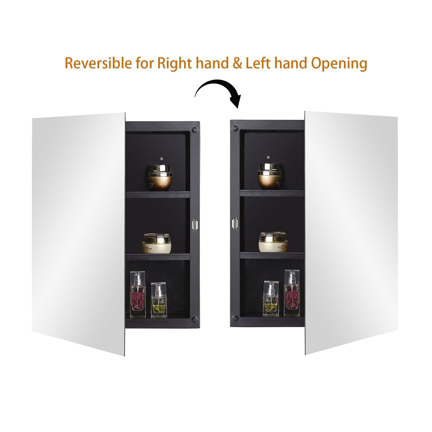 Fundin Black Plastic Mirror Cabinet with Polished Edge Mirror Door, Recessed and Surface Mount, 40 x 51 cm