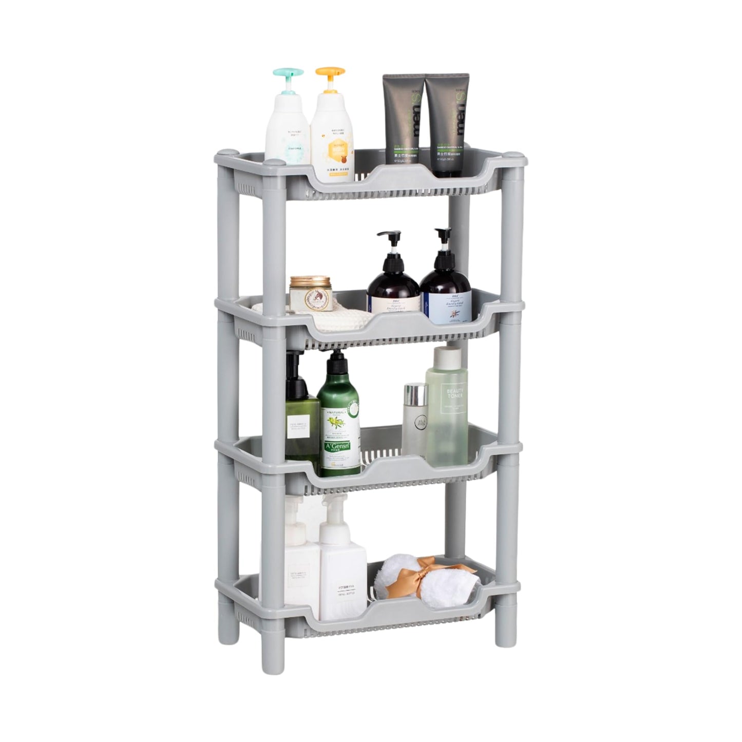 Qualiware 4 Tier Shower Caddy Organizer Shelf Corner, 40 x 20 x 69.5 Centimeter, Rustproof Free Standing Plastic Shower Rack Stand Corner Shelves for