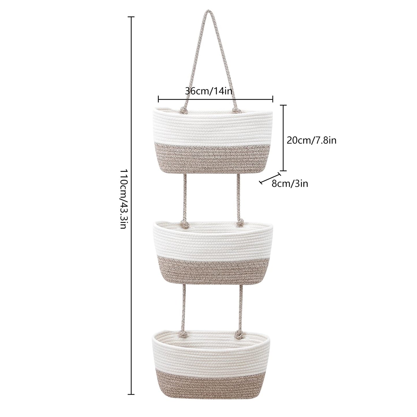 URCheers 3-Tier Over the Door Hanging Basket, Wall Mount Hanging Storage Organiser Woven Rope