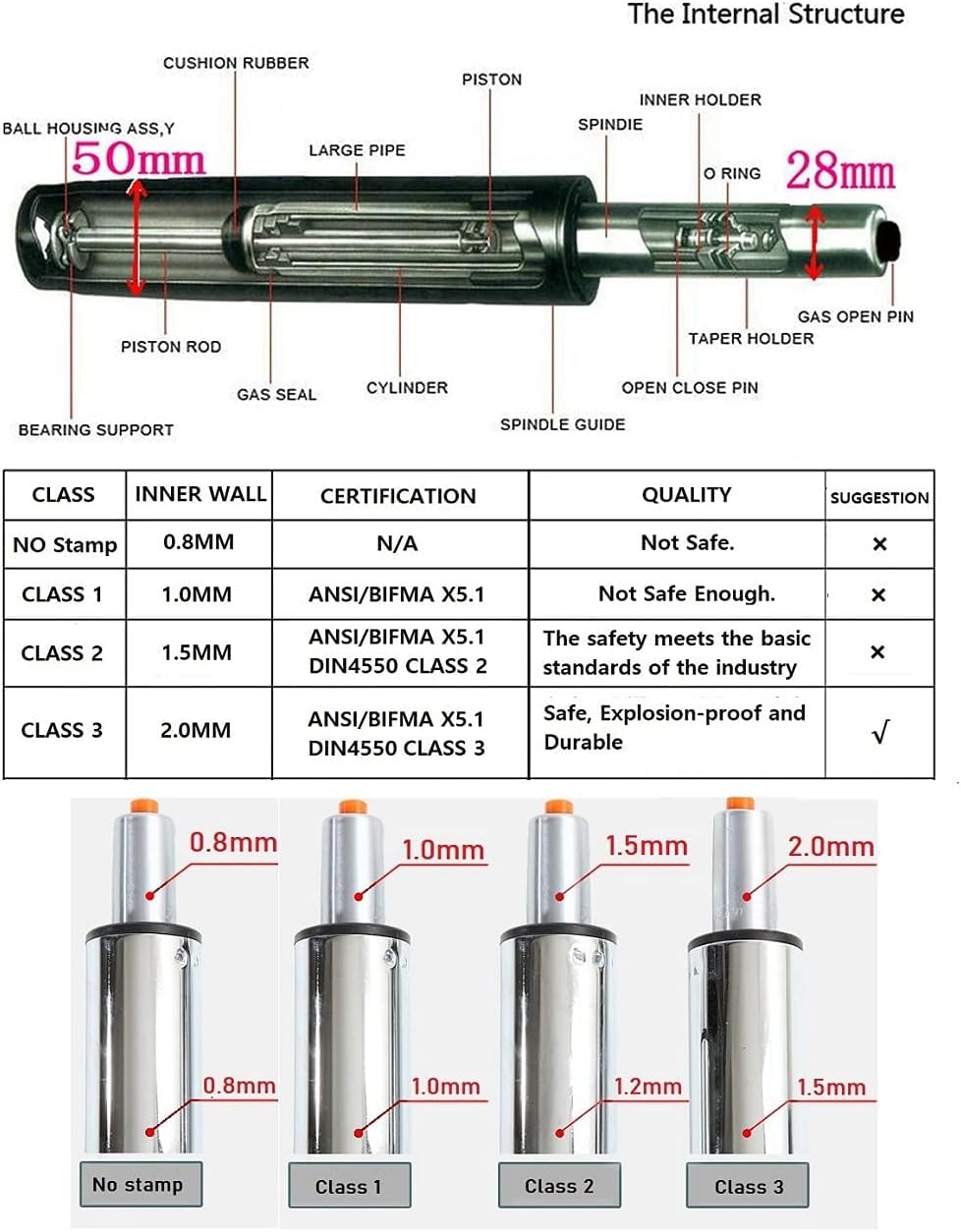 McDooFly Drafting Stool Bar Stool Gas Lift Cylinder Replacement Part,Tall Heavy Duty Hydraulic Pneumatic Piston for Drafting Chair