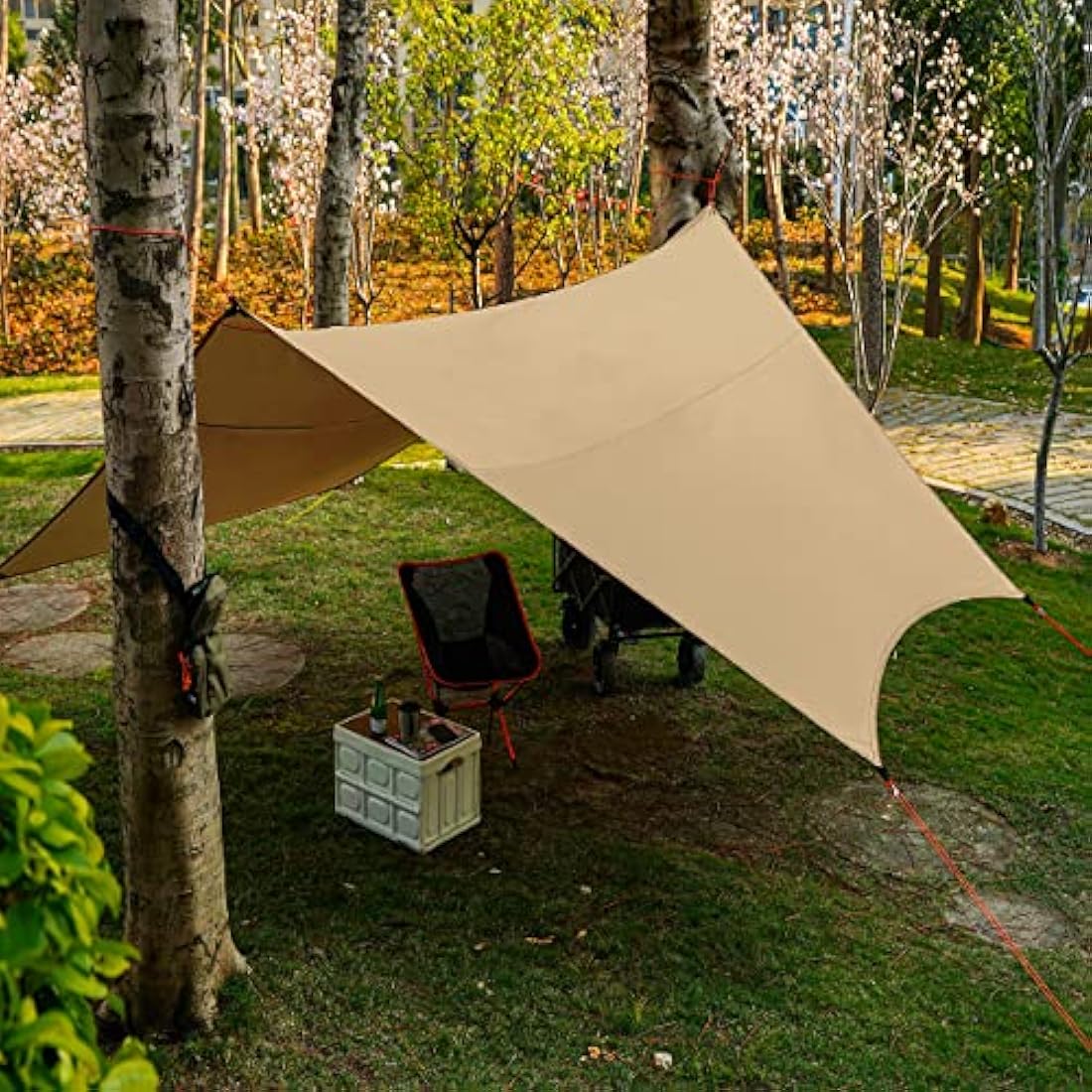 4.5X4.5m Large Camping Tarp Tent Ultralight Waterproof Mutifunctional Awning Hexagon Tarpaulin Shelter for Car Bushcraft Hammock Backpacking Outdoor