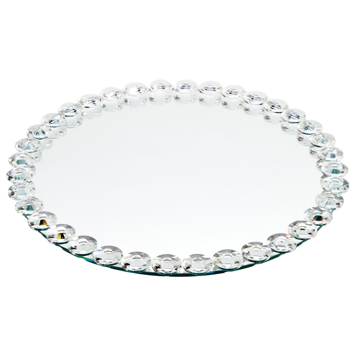 Okuna Outpost 12 in Crystal Bead Round Mirror Tray to Display Perfume, Jewelry, Candles, Bling Serving Tray for Bathroom, Living Room, Office, Vanity,