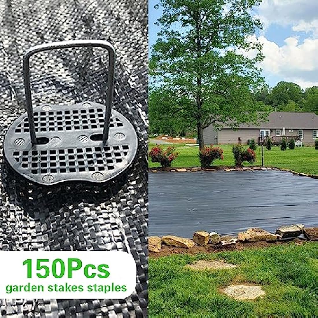 Bakulyor 150 Weed Control Membrane Pegs + 150 Buffer Washer, 6"/150mm Metal Garden Landscape Staples, Artificial Grass Pins, Ground Cover Mossing Fabric Barrier Accessories