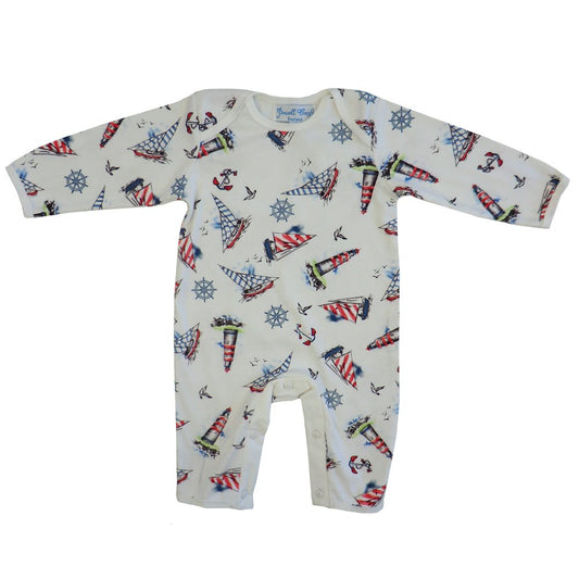 Powell Craft Baby Boys Cotton Nautical Jumpsuit/Babygrow. White