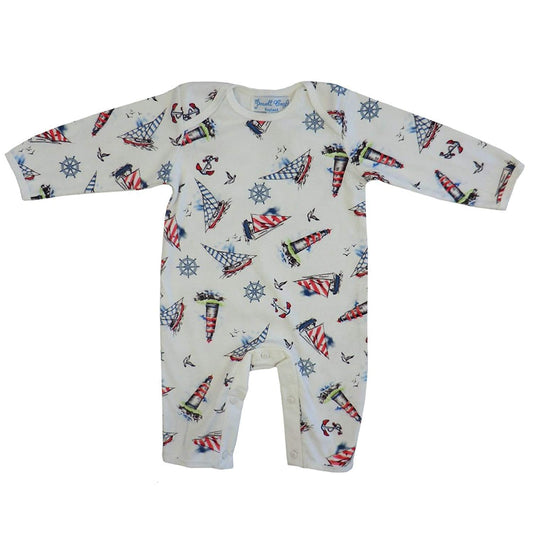 Powell Craft Baby Boys Cotton Nautical Jumpsuit/Babygrow. White