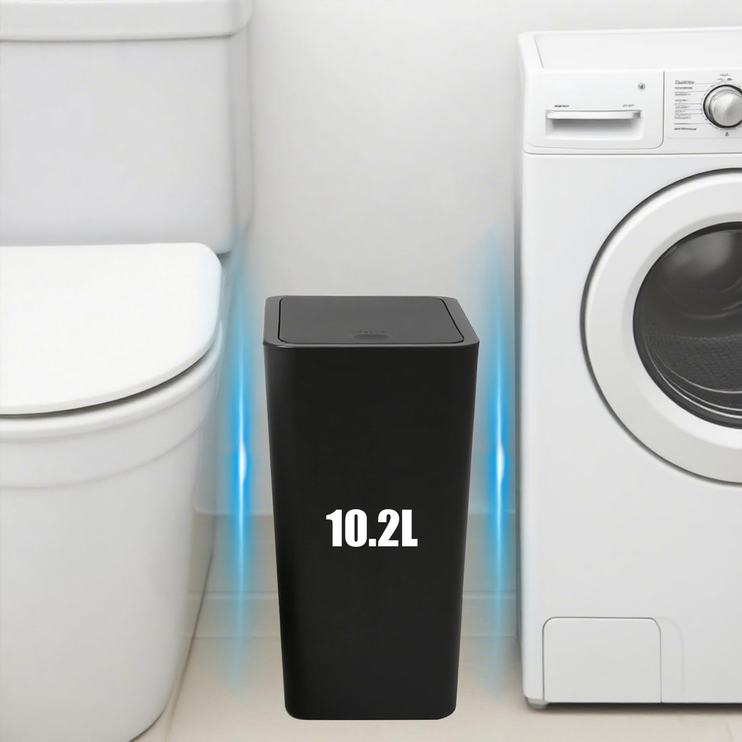 Yeqqzq 10L Bedroom Bin with Garbage Bag, Touch Top Bathroom Bin with Lid