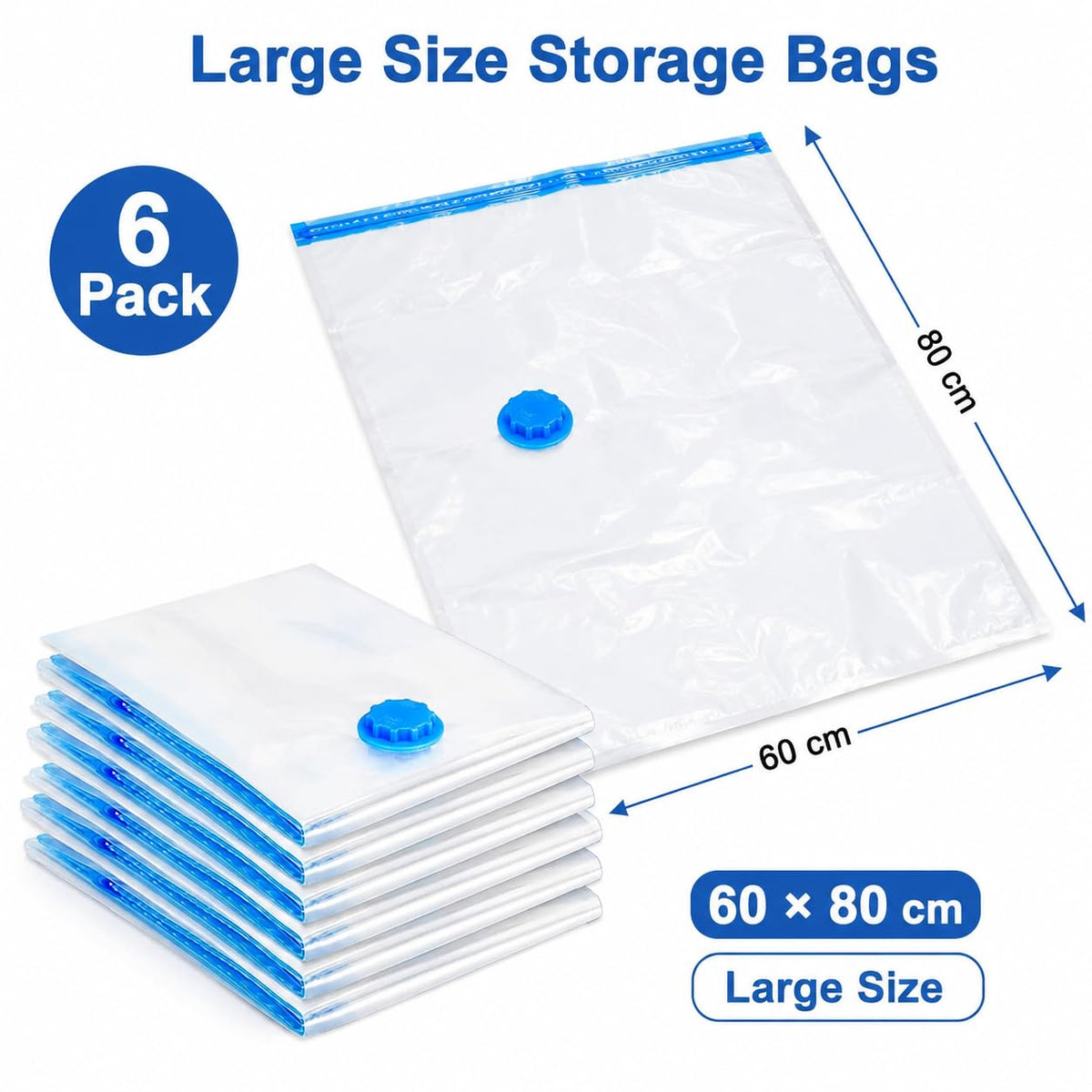 1ABOVE Pack of 6 Vacuum Compressed Storage Bags, Mould Moisture and Bug Proof, Double Zip High Sealing Triple Air Leak Patent Valve for Maximum