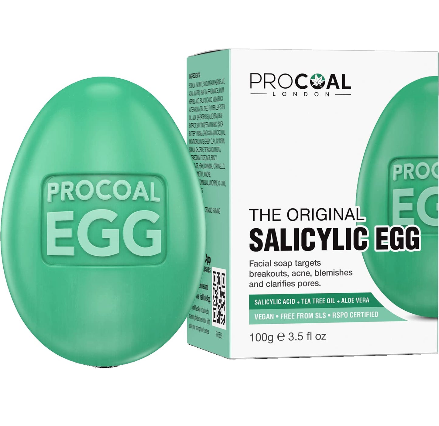 Salicylic Egg, Natural Salicylic Acid Soap 100g by Procoal - Salicylic Acid Face & Body Wash For Combination, Oily, Blemish Prone Complexion, Vegan