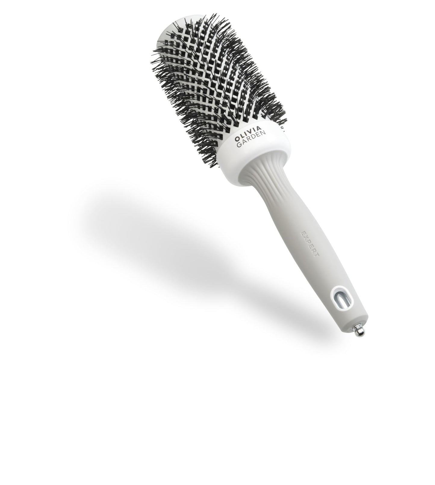 Olivia Garden Expert Blowout Shine ? White & Grey - 45 - Ceramic Coated Round Brush for Smooth Blowout, Frizz-Free Hair & Radiant Shine