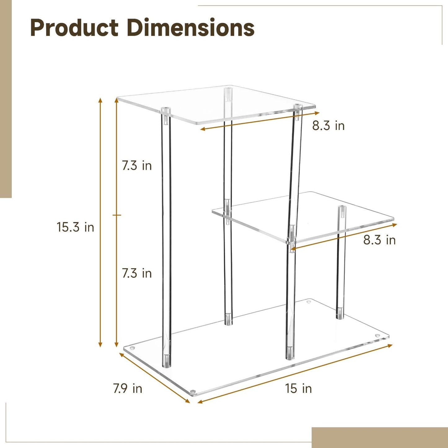 3-Tier Clear Acrylic Desktop Bookshelf, Modern Table Top Shelf Organizer with Silicone Pads, Easy to Assemble