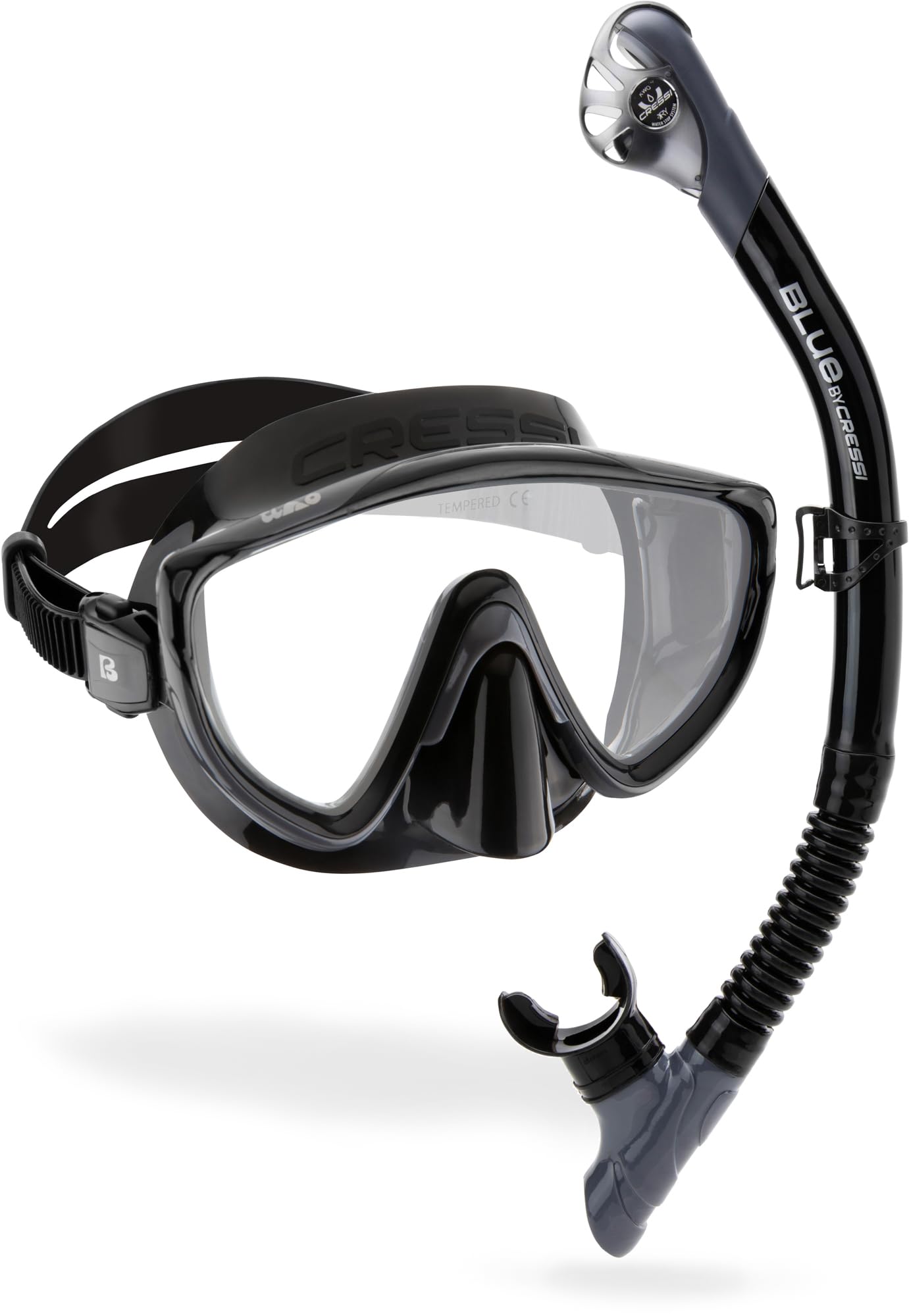 CRESSI Tino & Scilla Black/Titanium - Adult Combo Set Tino Snorkeling Mask and Snorkel Scilla, Black/Titanium, One Size
