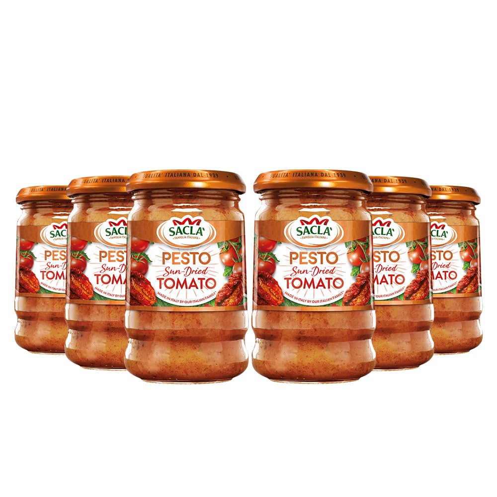 Sacla Pesto Italian Sun Dried Tomato - Perfect with Pasta, Roasted Veg, Pomodoro and Soups - Made with Basil Leaves, Sundried Tomatoes, Cheese and