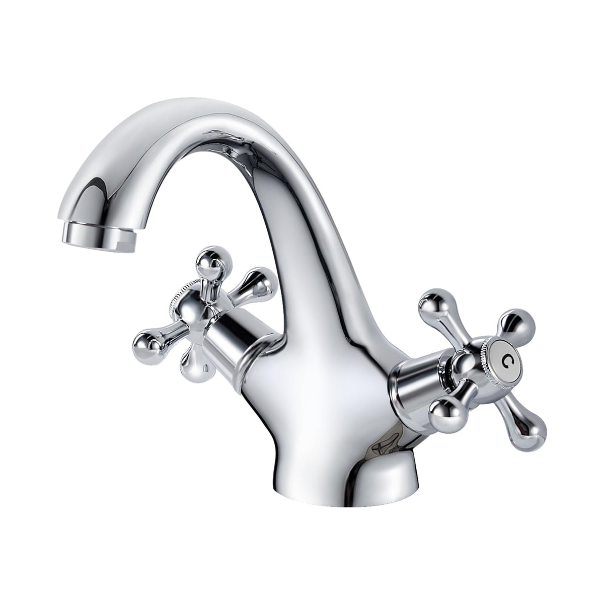 Victorian Basin Mixer Tap Monobloc Bathroom Sink Tap Dual Lever Traditional Bathroom Faucet with UK Standard Hoses, Single Lever Hot and Cold Mixer,