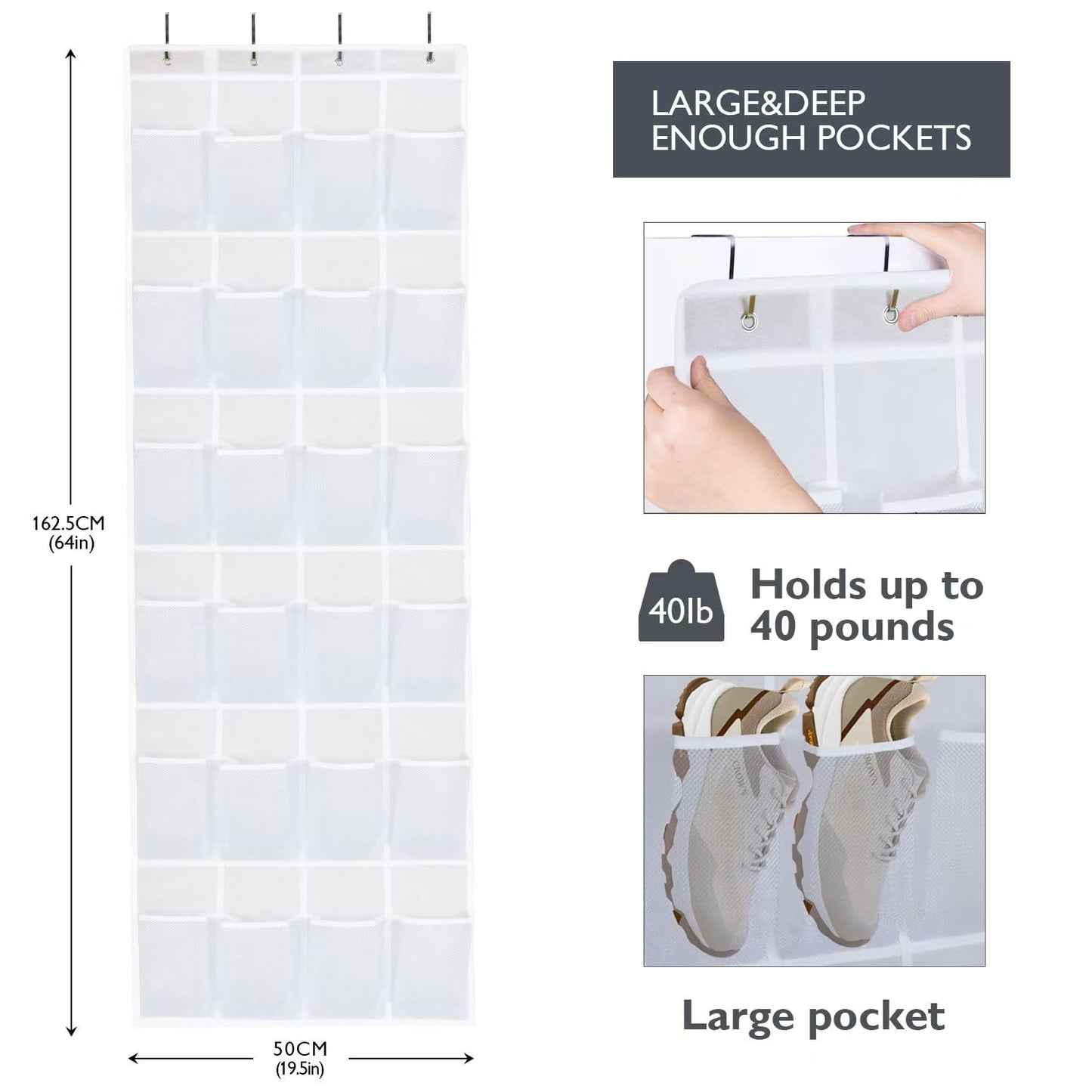ManGotree Over Door Shoe Organiser 24 Mesh Pockets Hanging Shoe Storage