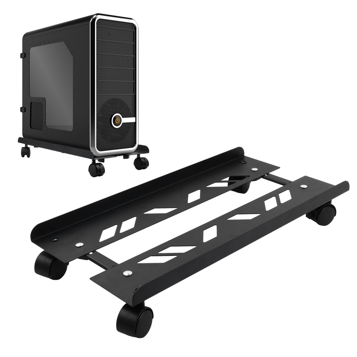 Fangehong PC Stand, Adjustable Mobile CPU Stand, Black (49×19.5-25cm)