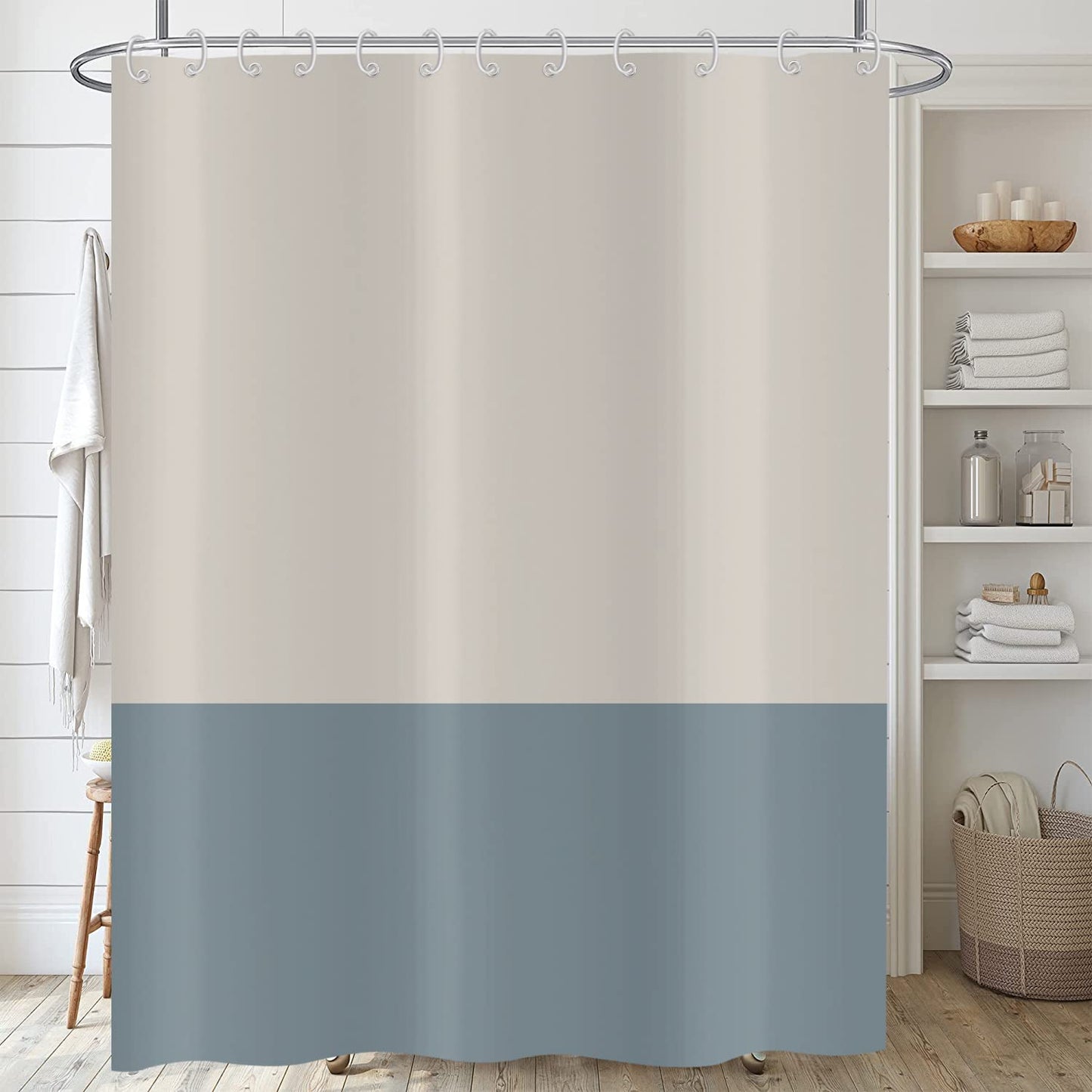 ASDCXZ Shower Curtain Blue 180x200 cm, Modern Beige Blue Splicing Motif Waterproof Textile Bath Shower Curtains Washable Polyester Fabric Shower