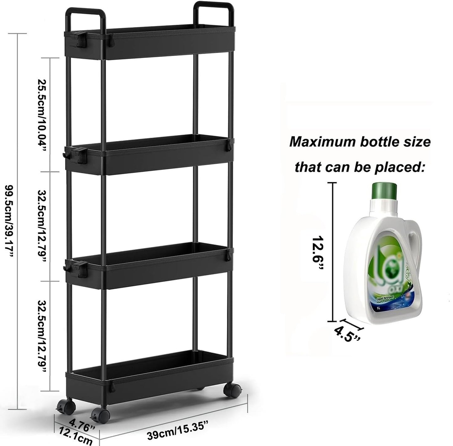 SOLEJAZZ Storage Trolley Cart Slim Rolling Cart Mobile Storage Shelving