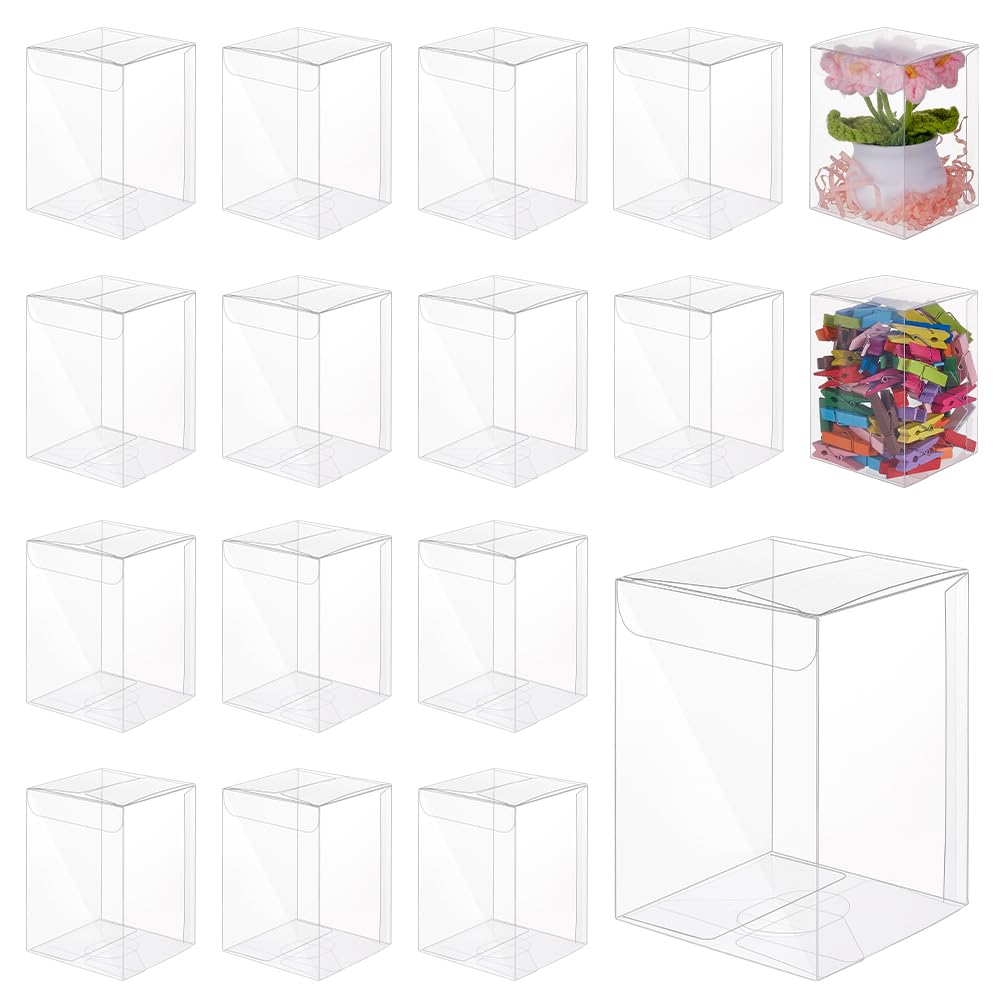 BENECREAT 50Pcs Clear PVC Gift Boxes, 7×7×10cm/2.8×2.8×3.9inch Rectangle Clear Plastic Favor Box