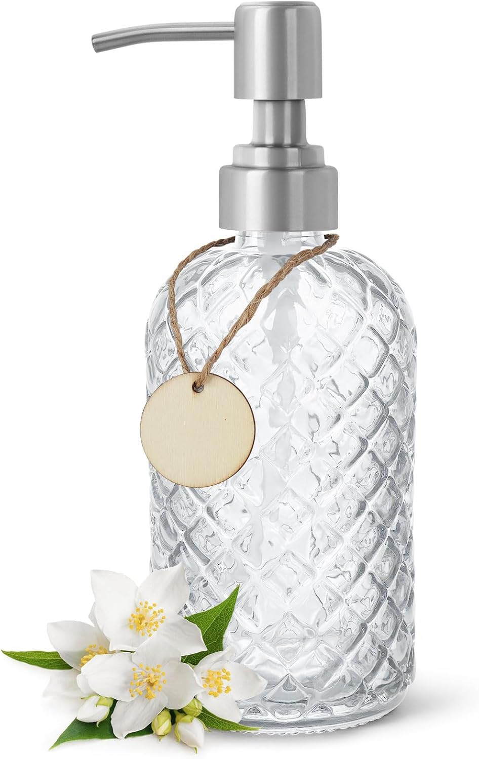 Topsky Glass Soap Dispenser with Silver Metal Pump 400ml Transparent