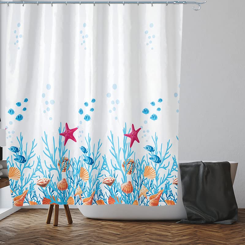 VIROSA Sea Life Shower Curtain for Bathroom Anti Mould, Mildew Resistant | Size 180x180 cm (71 x 71 Inch) | Water Repellent Fabric | 100% Polyester
