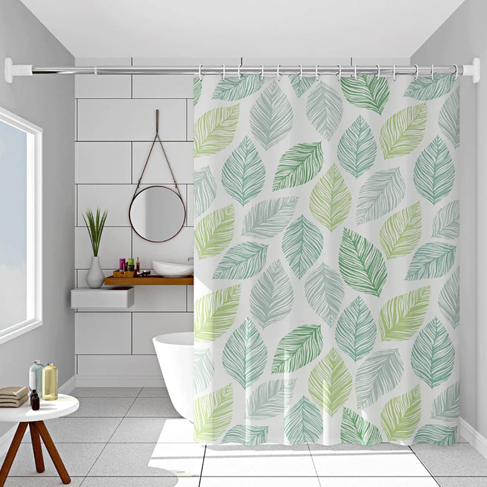 Vllcsla Shower Curtain 200/240 Drop, 200x240 Drop cm, PEVA Extra Long Wet Room Bathtub Curtain, Mildew Resistant Green Leaves Bathroom Curtains,