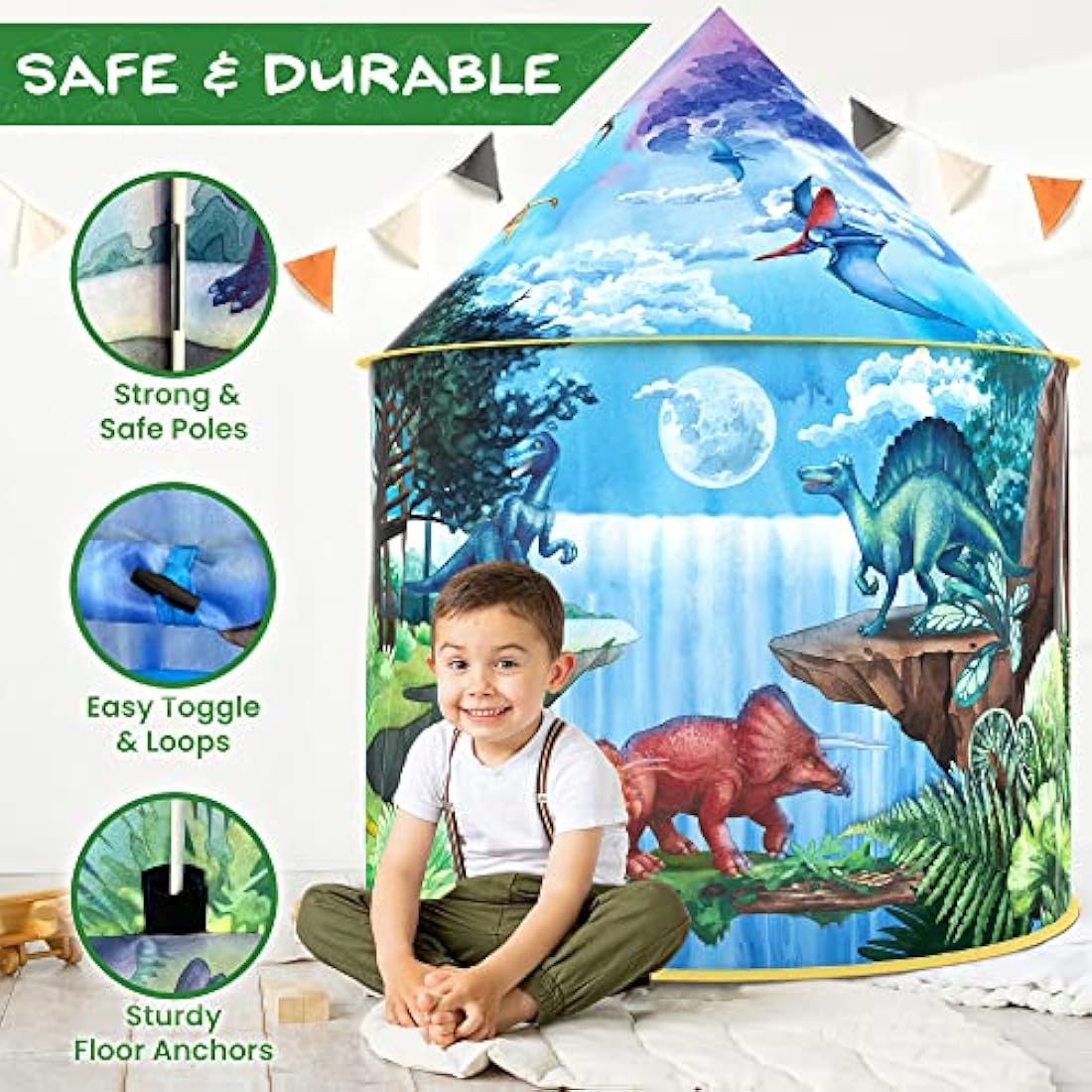 W&O Dinosaur Discovery Play Tent with Roar Button - Extraordinary Pop Up Tent for Boys & Girls - Perfect for Indoor & Outdoor Adventures