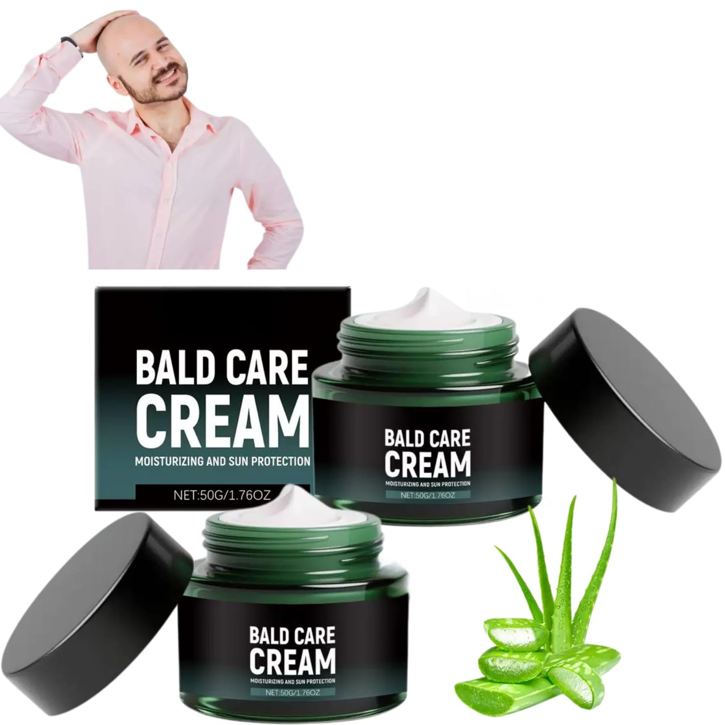 2Pcs Bald Head Cream with SPF 25 | Mattifying Moisturiser for Men & Scalp Care | Non-Greasy, Fast Absorb Formula | Dry Scalp Treatments | Daily Face