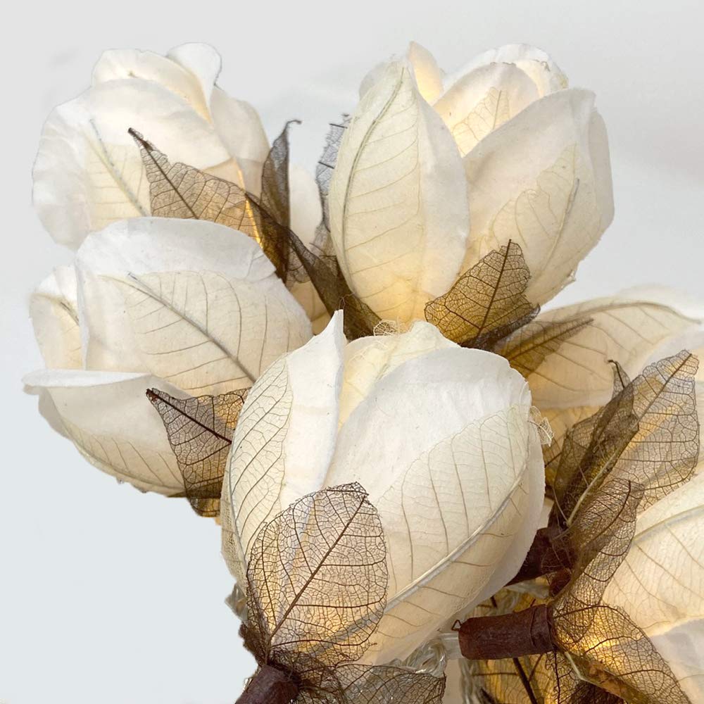 Blaze On Chelsea Rose Fairy Lights (White Coloured)  20 Warm White LED Lights  Handcrafted Roses Created from Mulberry Paper  USB Powered with UK